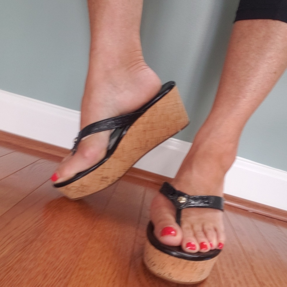 Used COACH Sandal Logo Slip On Wedges 9